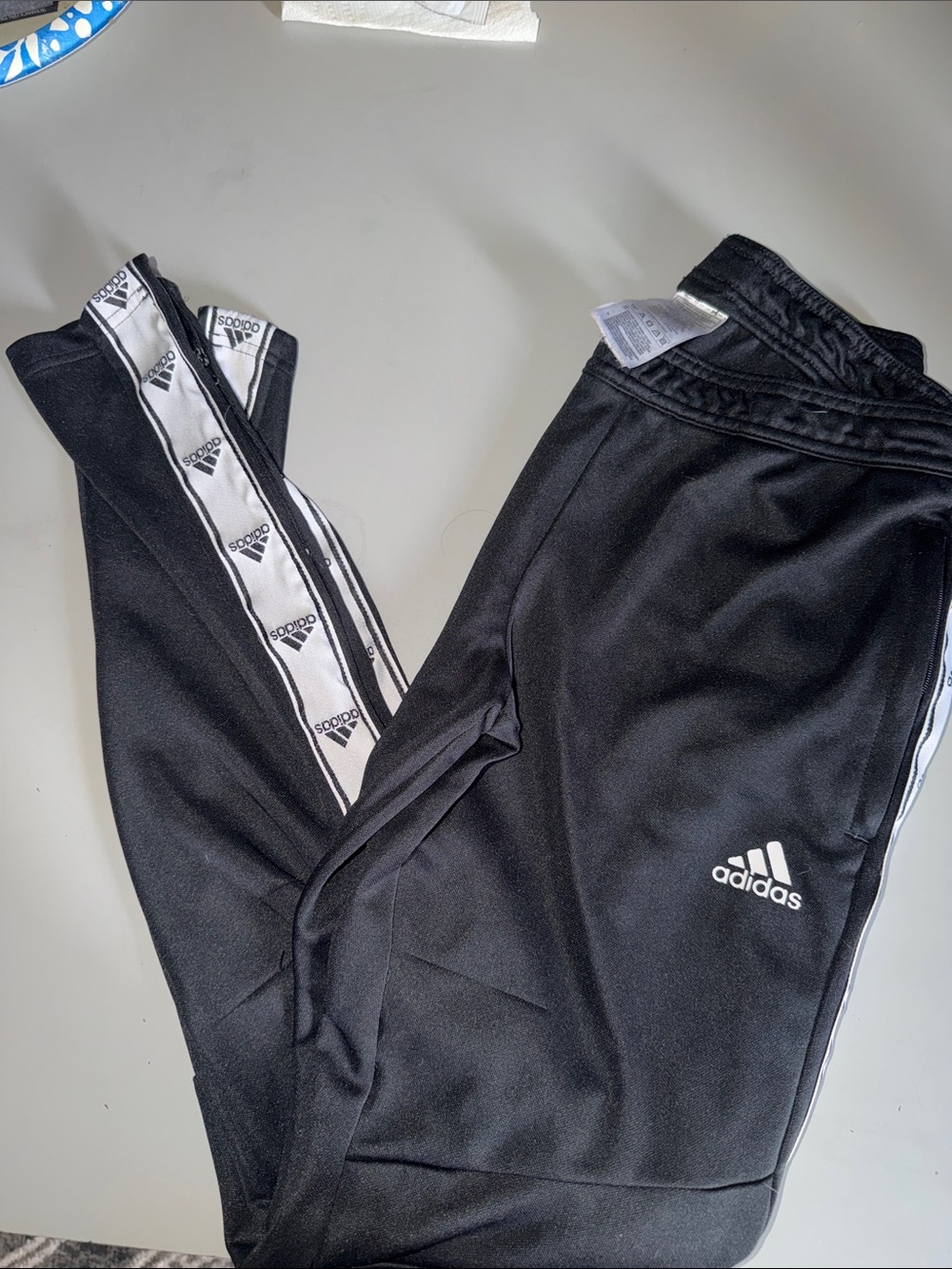 adidas Black Joggers with White Logo Tape
